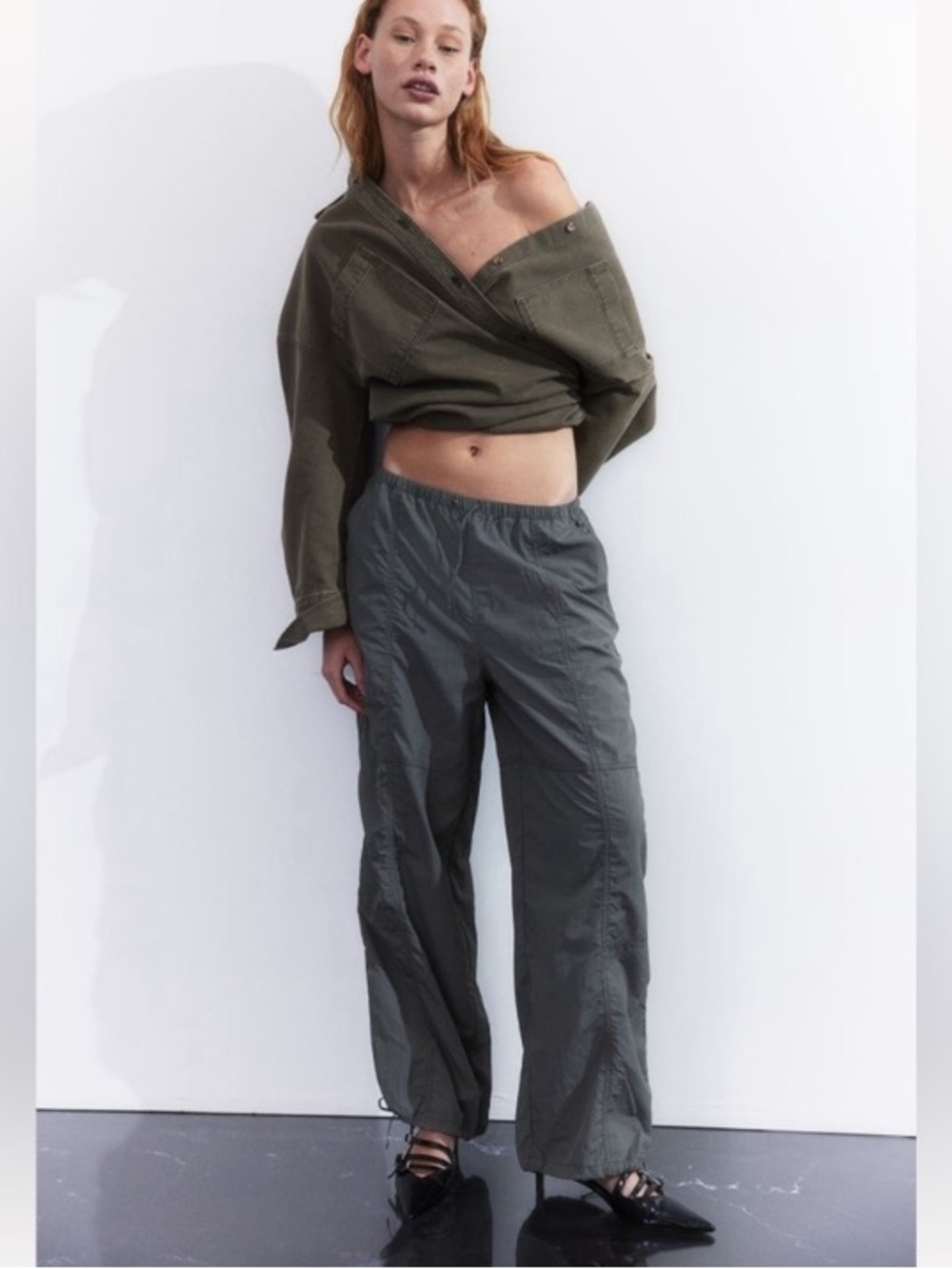 NWT Gray nylon parachute pants